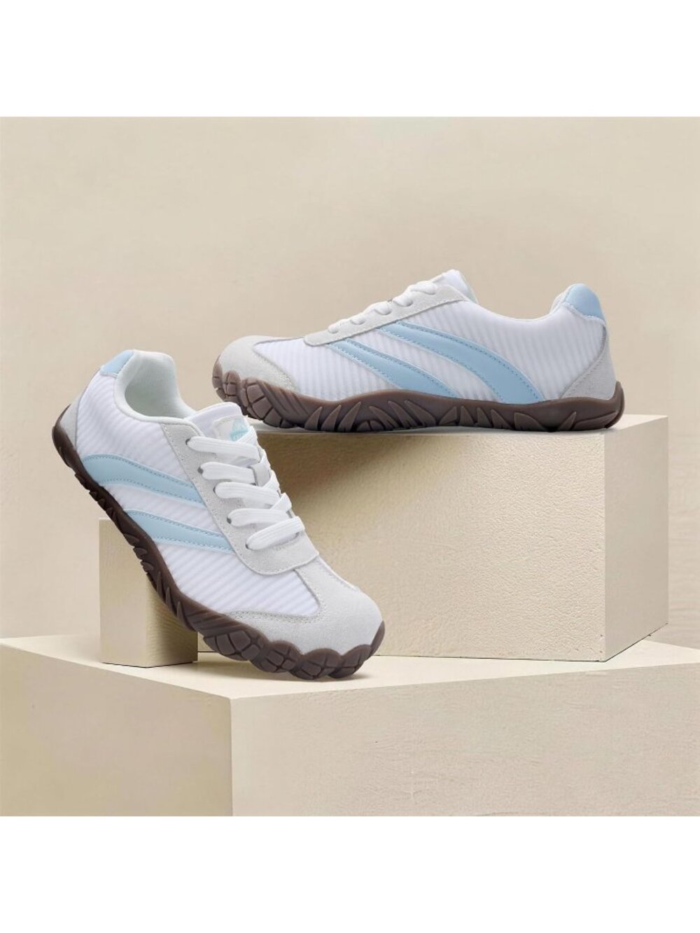 Women's White Blue Mesh Rubber Sole Wide Toe Casual Tennis Sneakers Shoes - Picture 6 of 6